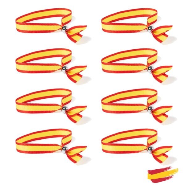 8 pulseras con bandera España de tela.