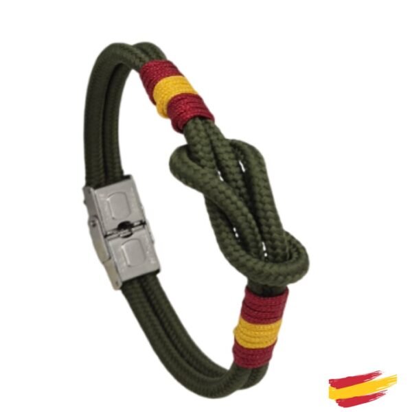 Pulsera bandera España con nudo y herraje.