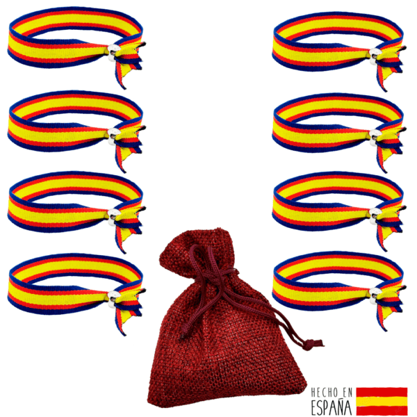 8 pulseras con bandera España de tela azul. - Imagen 2