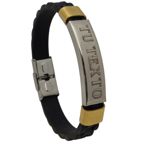Pulsera personalizada Cuero Negro y Dorado. Pulsera personalizada para hombre regalo. - Imagen 6