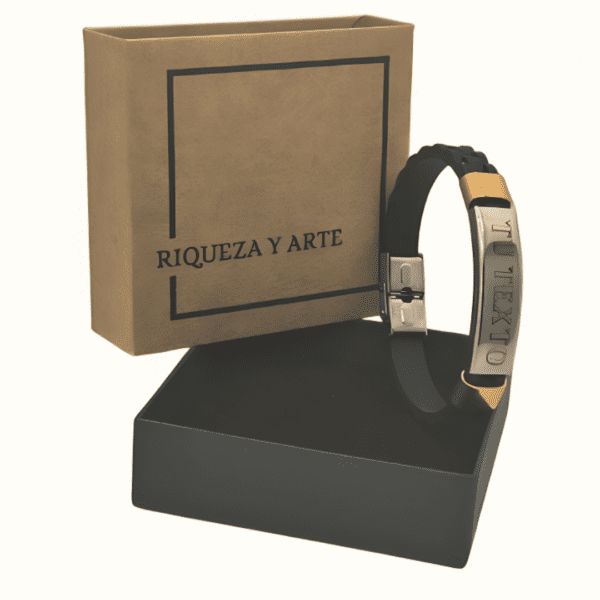 Pulsera personalizada Cuero Negro y Dorado - Imagen 4