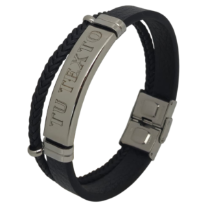 Pulsera personalizada Cuero Negro - Pulsera personalizada hombre